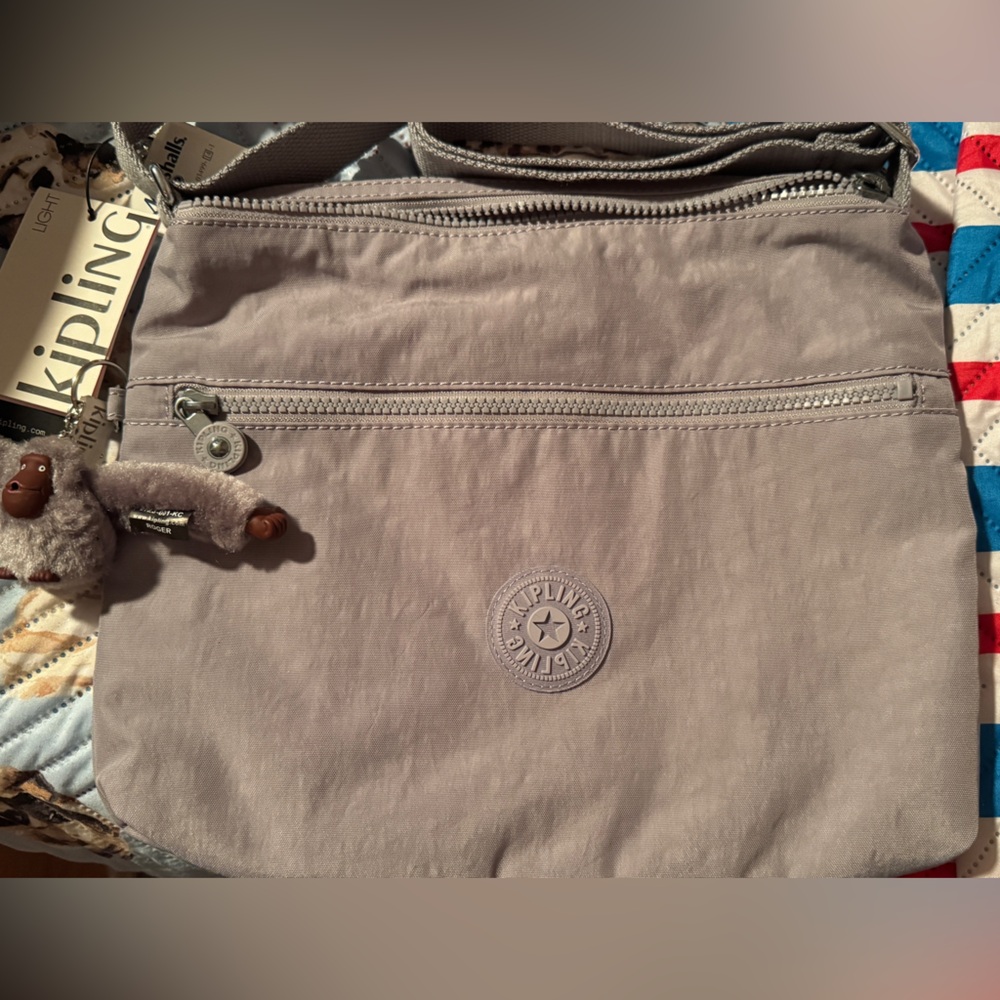 Kipling Dove Grey Bag with Embossed Logo